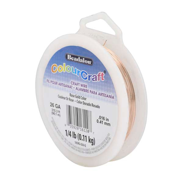 ColourCraft Wire, 26 Gauge 0.016 in / 0.41 mm, Rose Gold Color Silver Plated Tarnish Resistant, approx. 315 ft / 96 m, 1/4 lb / .11 kg