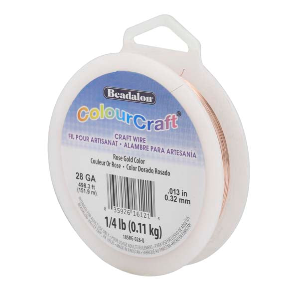 ColourCraft Wire, 28 Gauge 0.013 in / 0.32 mm, Rose Gold Color Silver Plated Tarnish Resistant, approx. 498 ft / 151 m, 1/4 lb / .11 kg