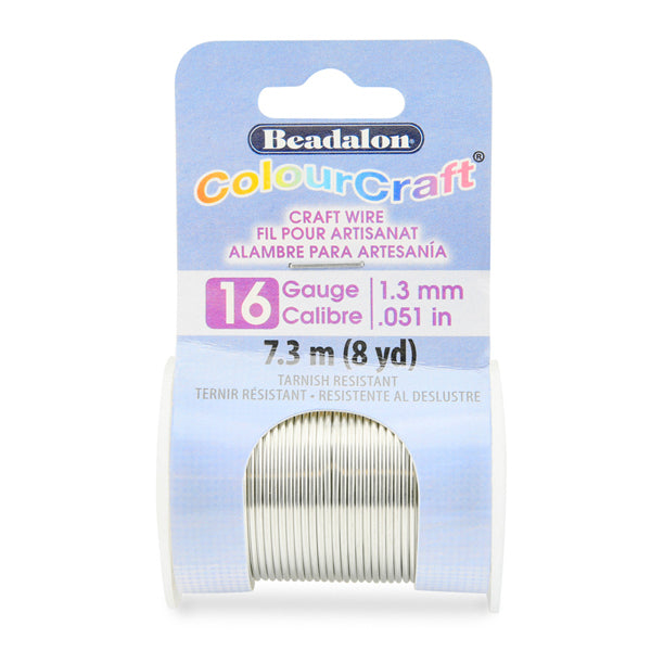 ColourCraft Wire, 16 Gauge 0.051 in / 1.30 mm, Silver Color, 7.3 m / 8 yd spool