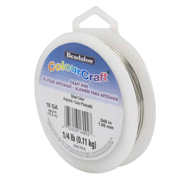 ColourCraft Wire, 18 Gauge 0.040 in / 1.02 mm, Silver Color, approx. 49 ft / 14 m, 1/4 lb / .11 kg