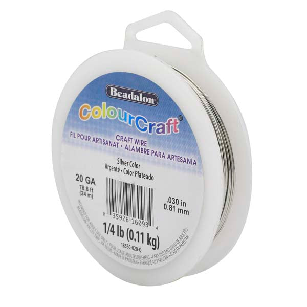 ColourCraft Wire, 20 Gauge 0.032 in / 0.81 mm, Silver Color, approx. 78 ft / 23 m, 1/4 lb / .11 kg