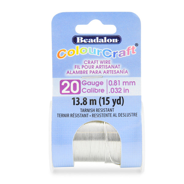 ColourCraft Wire, 20 Gauge 0.032 in / 0.81 mm, Silver Color, 13.7 m / 15 yd spool
