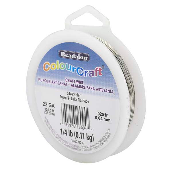 ColourCraft Wire, 22 Gauge 0.025 in / 0.64 mm, Silver Color, approx. 125 ft / 38 m, 1/4 lb / .11 kg