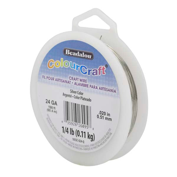 ColourCraft Wire, 24 Gauge 0.020 in / 0.51 mm, Silver Color, approx. 198 ft / 60 m, 1/4 lb / .11 kg