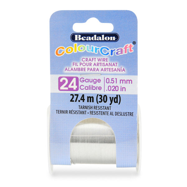 ColourCraft Wire, 24 Gauge 0.020 in / 0.51 mm, Silver Color, 27.4 m / 30 yd spool