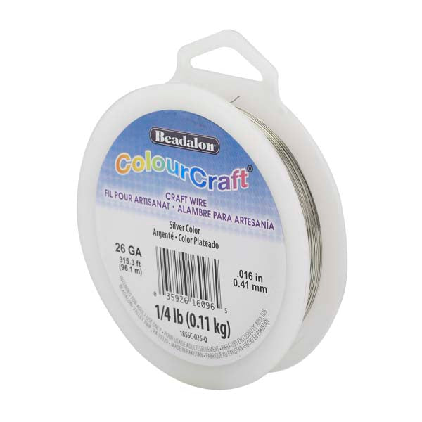 ColourCraft Wire, 26 Gauge 0.016 in / 0.41 mm, Silver Color, approx. 315 ft / 96 m, 1/4 lb / .11 kg