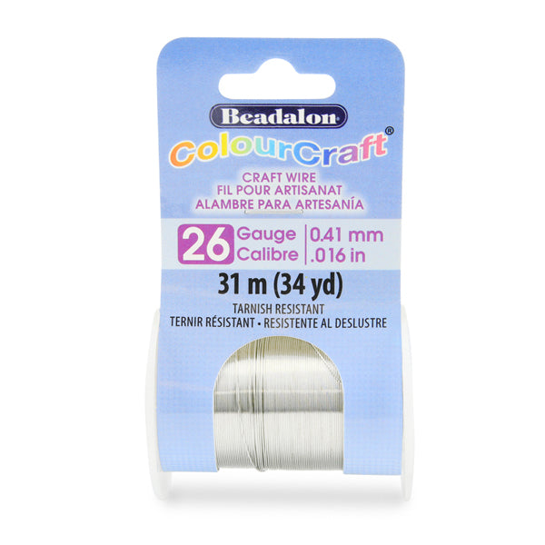 ColourCraft Wire, 26 Gauge 0.016 in / 0.41 mm, Silver Color, 31.0 m / 34 yd spool