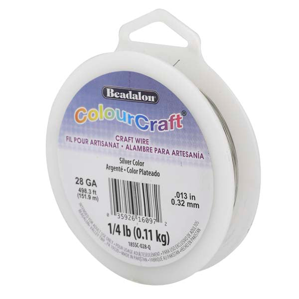 ColourCraft Wire, 28 Gauge 0.013 in / 0.32 mm, Silver Color, approx. 498 ft / 151 m, 1/4 lb / .11 kg