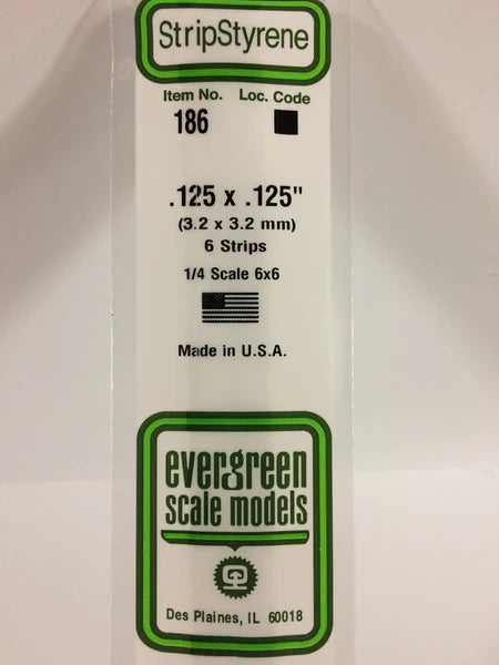 Evergreen Scale Models-186 - .125" X .125" Opaque White Polystyrene Strips.
