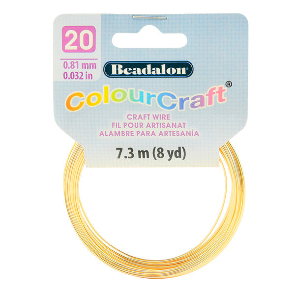 ColourCraft Wire, 20 Gauge 0.032 in / 0.81 mm, Gold Color Silver Plated Tarnish Resistant, 7.3 m / 8 yd coil