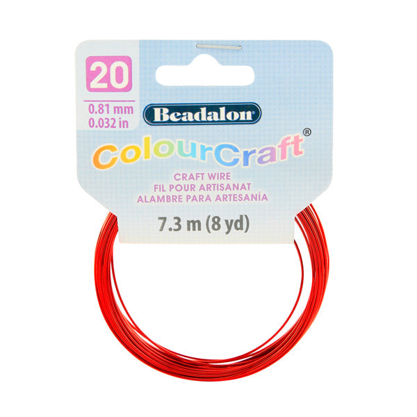ColourCraft Wire, 20 Gauge 0.032 in / 0.81 mm, Red, 7.3 m / 8 yd coil