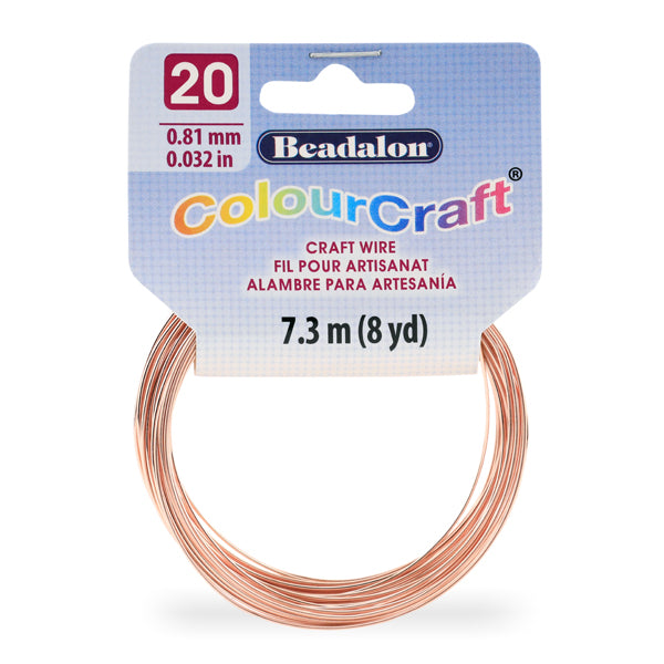 ColourCraft Wire, 20 Gauge 0.032 in / 0.81 mm, Rose Gold Color, 7.3 m / 8 yd coil