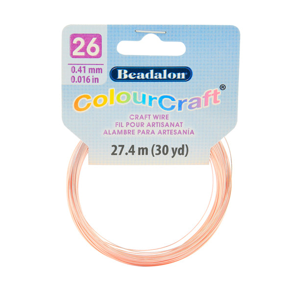 ColourCraft Wire, 26 Gauge 0.016 in / 0.41 mm, Rose Gold Color, 27.4 m / 30 yd coil