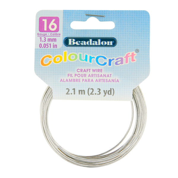 ColourCraft Wire, 16 Gauge 0.051 in / 1.30 mm, Silver Color, 2.1 m / 2.3 yd coil