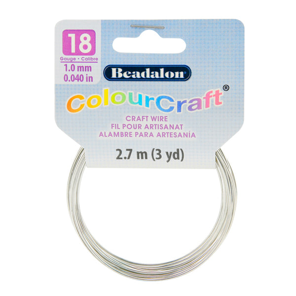 ColourCraft Wire, 18 Gauge 0.040 in / 1.02 mm, Silver Color, 2.7 m / 3 yd coil