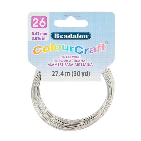 ColourCraft Wire, 26 Gauge 0.016 in / 0.41 mm, Silver Color, 27.4 m / 30 yd coil