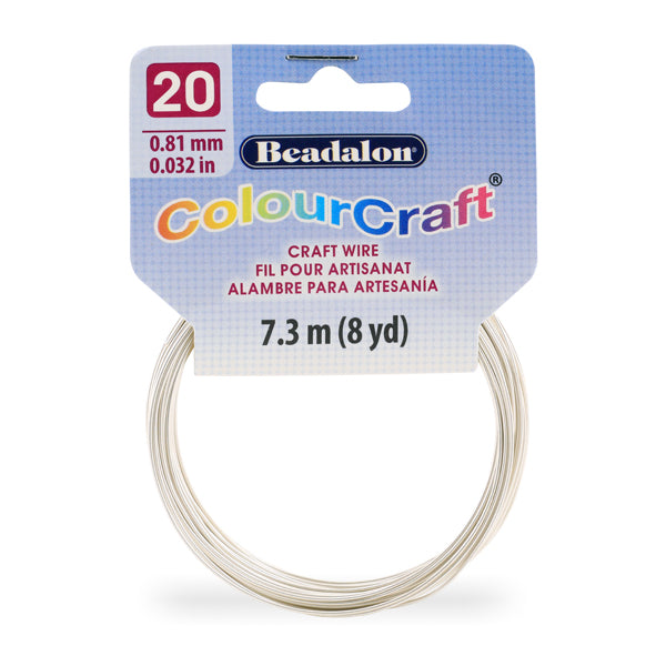 Beadalon - ColourCraft Wire, 20 Gauge 0.032 in / 0.81 mm, Silver Matte Color Silver Plated Tarnish Resistant, 7.3 m / 8 yd coil