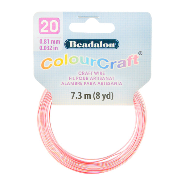 ColourCraft Wire, 20 Gauge 0.032 in / 0.81 mm, Pink Silver Plated Tarnish Resistant, 7.3 m / 8 yd coil