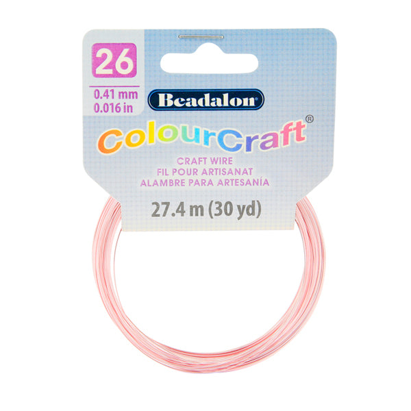 ColourCraft Wire, 26 Gauge 0.016 in / 0.41 mm, Pink Silver Plated Tarnish Resistant, 27.4 m / 30 yd coil