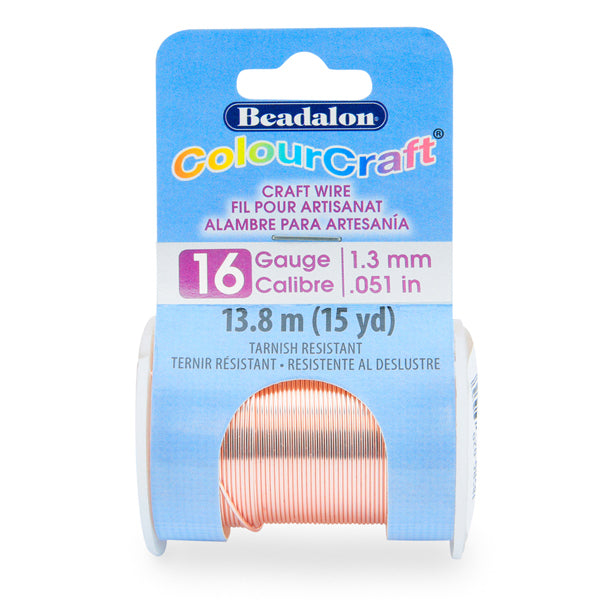ColourCraft Wire, 16 Gauge 0.051 in / 1.30 mm, Rose Gold Color Silver Plated Tarnish Resistant, 7.3 m / 8 yd spool