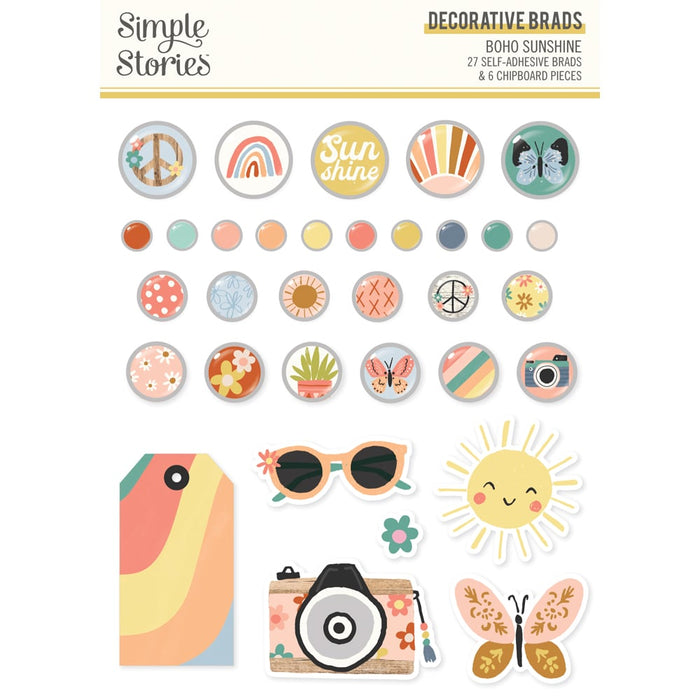 Simple Stories - Boho Sunshine Collection - Self Adhesive Decorative Brads