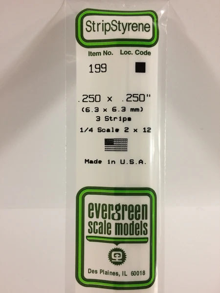 Evergreen Scale Models-199 - .250" X .250" Opaque White Polystyrene Strip