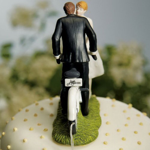 Weddingstar - Porcelain Cake Topper - KISS ABOVE BICYCLE COUPLE