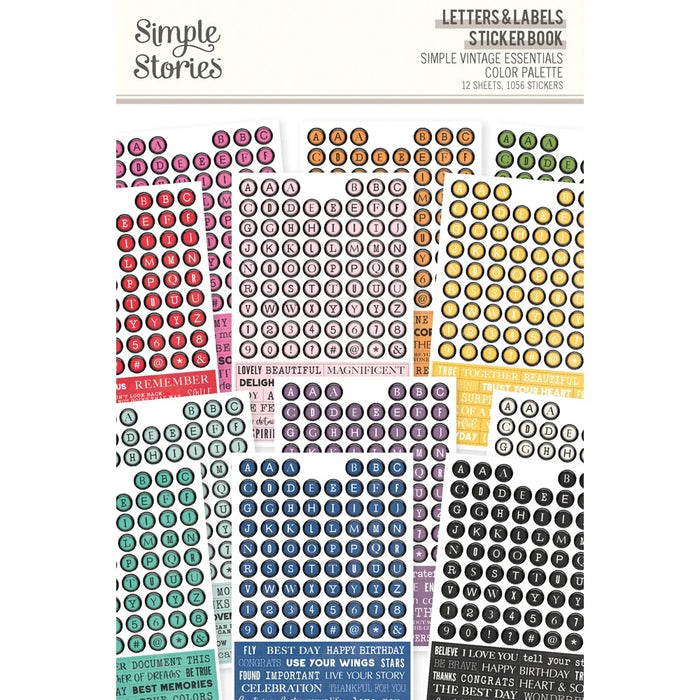 Simple Vintage Essentials Sticker Book 12/Sheets-Letters & Labels, Color Palette