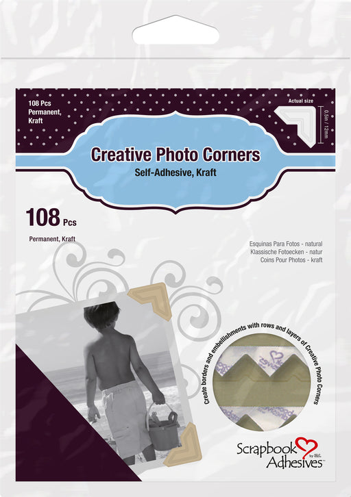 Scrapbook Adhesives Paper Photo Corners Self-Adhesive 108/Pk-Kraft