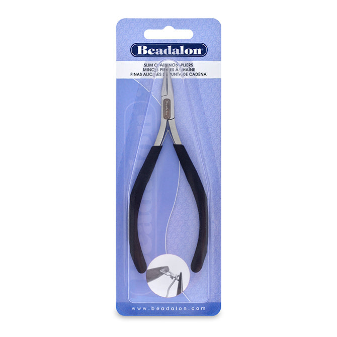 Beadalon - Slim Line Chain Nose Pliers - Black Vinyl-Free Grips - Double Leaf Springs