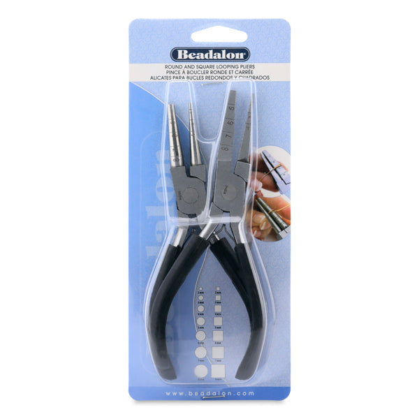 Looping Pliers Round & Square, Marked 2 mm, 3 mm, 4 mm, 5 mm, 6 mm, 7 mm, 8 mm / .079 in, .118 in, .157 in, .197 in, .236 in, .276 in, .315 in - 6.3 in / 16.1 cm, 2 pc