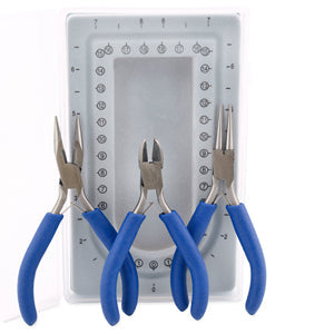 Travel Tool Kit, Chain Nose Pliers, Round Nose Pliers, Cutter and Mini Bead Board, with Plastic Case