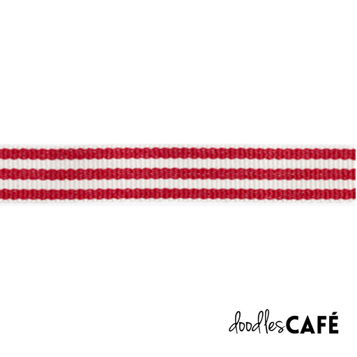 Petersham Ribbon - Fine Striped – Natural White / Red - (10mm x 1 Meter)