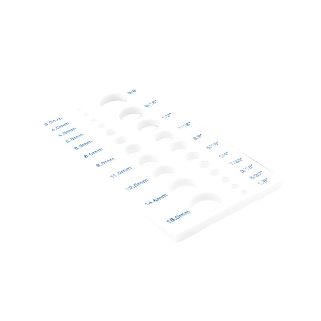 Artistic Wire Acrylic Draw Plate 22 Holes, Diameters: / 16, 14.5, 12.5, 11, 9.5, 8, 6.5, 5.5, 4.5, 4,3 mm - 5/8, 9/16, 1/2, 7/16, 3/8, 5/16, 1/4, 7 in