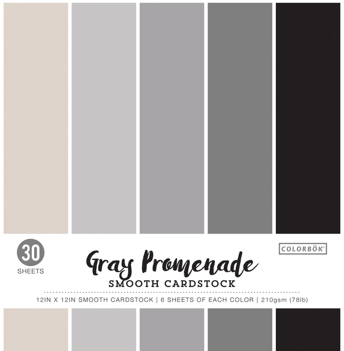 Colorbok 78lb Smooth Cardstock 12"X12" 30/Pkg-Gray Promenade, 5 Colors/6 Each