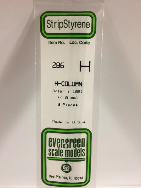 Evergreen Scale Models-286 - .188" (4.8mm) Opaque White Polystyrene H - Column