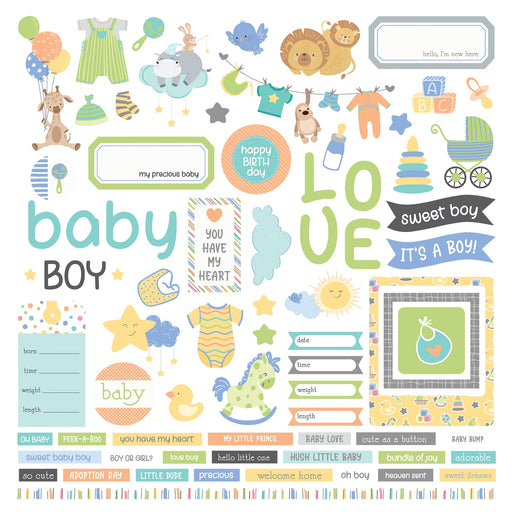 Hush Little Baby Stickers 12"X12"-Baby Boy Elements