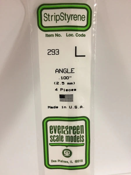 Evergreen Scale Models-293 - .100" (2.5mm) OPAQUE WHITE POLYSTYRENE ANGLE