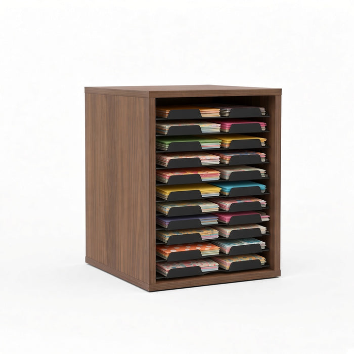 Doodles Best Craft Organizer - Stackable Storage Cube - 10 Paper Shelves - Wood Grain and Black