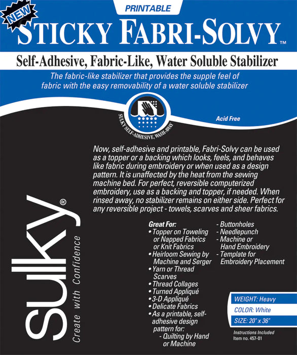 Sulky Sticky Fabri Solvy Stabilizer -20"X36"