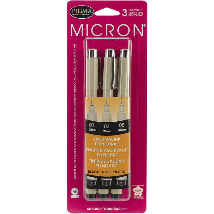 Pigma Micron - Fine & Bold Line - 0.25mm & 0.35mm & 0.45mm 3/pkg - Black