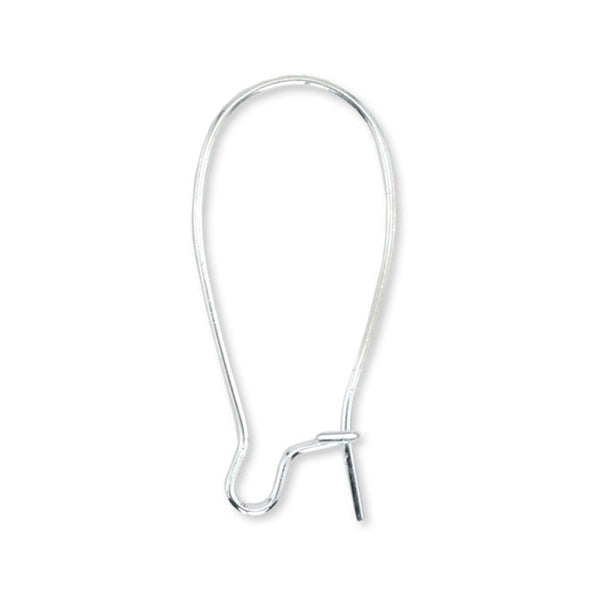 Ear Wires, Kidney, 25 mm / .984 in, Silver Plated, 20 pc