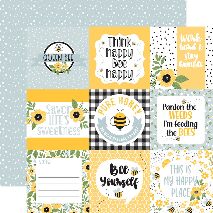 Bee Happy Double-Sided Cardstock 12"X12"-4"X4" Journaling Cards