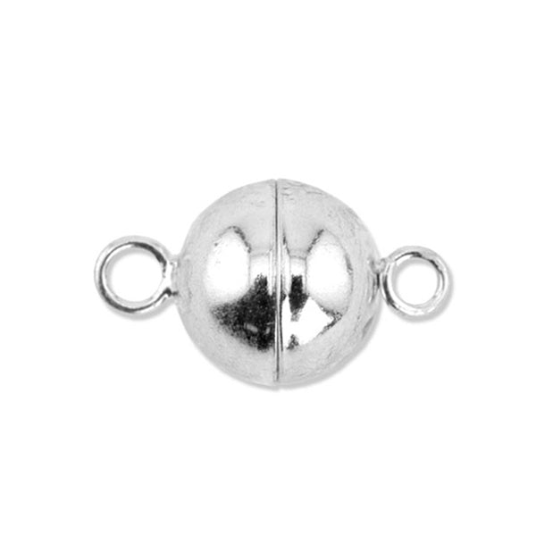 Magnetic Clasps, 8 mm / .315 in, Round, Silver Plated, 2 sets