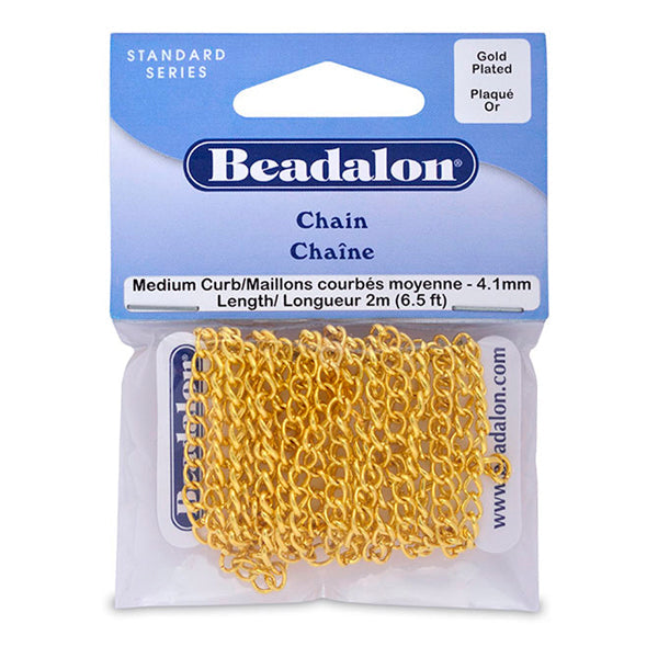 Chain, 4.1 m / .161 in Curb, Gold Color, 2 m / 6.56 ft