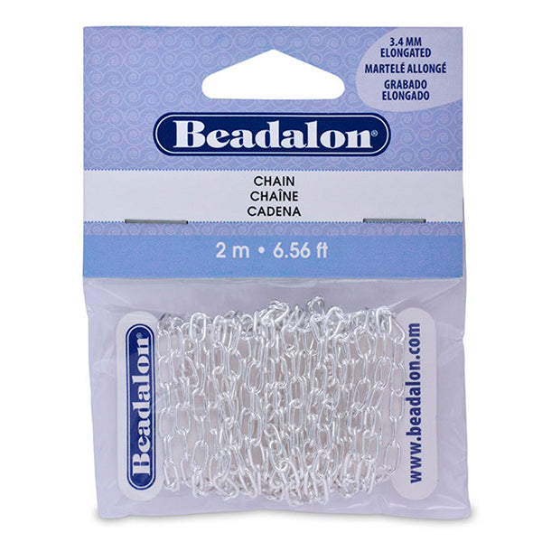 Beadalon - Chain, 3.4 mm / .236 in Elongated, Silver Plated, 2 m / 6.56 ft