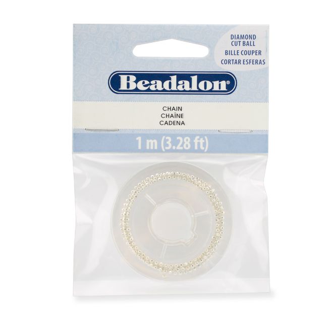 Beadalon - Chain, 1.0 mm (.04 in) Dia. Cut Ball, Silver Plated E-Coat, 1 m (3.28 ft)