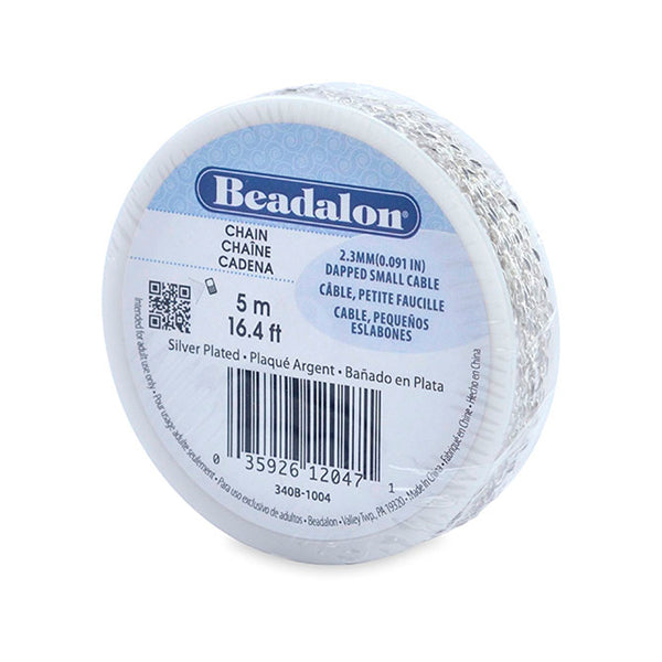 Chain, 2.3 mm / .091 in Dapped Small Cable, Silver Plated, 5 m / 16.4 ft
