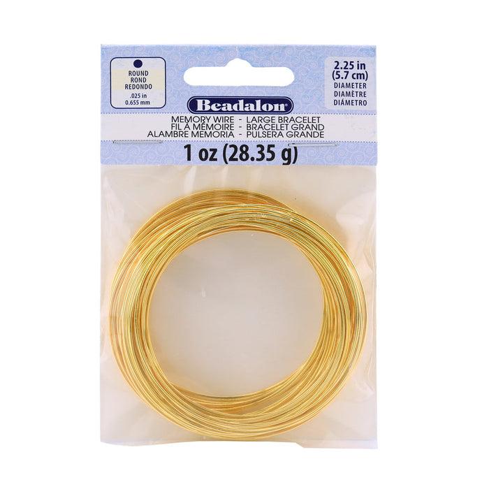 Memory Wire, Round, Large Bracelet, 2.25 in / 5.7 cm diameter, Gold Color, 1 oz / 28.35 g, approx. 65 coils/pack