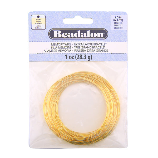 Memory Wire, Round, X-Large Bracelet, 2.5 in / 6.3 cm diameter, Gold Color, 1 oz / 28.35 g, approx. 62 coils/pack